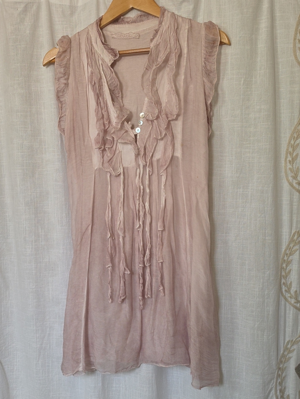Sleeveless Ruffle-Trim V-Neck Chemise in Dusty Rose